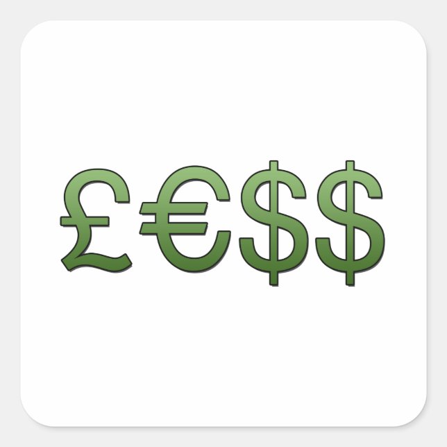 Sticker Carré Moins d'argent Symboles Livre, Euro Dollar (Devant)