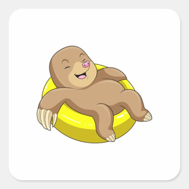 Sticker Carré Mole à la natation avec Lifebuoy (Devant)