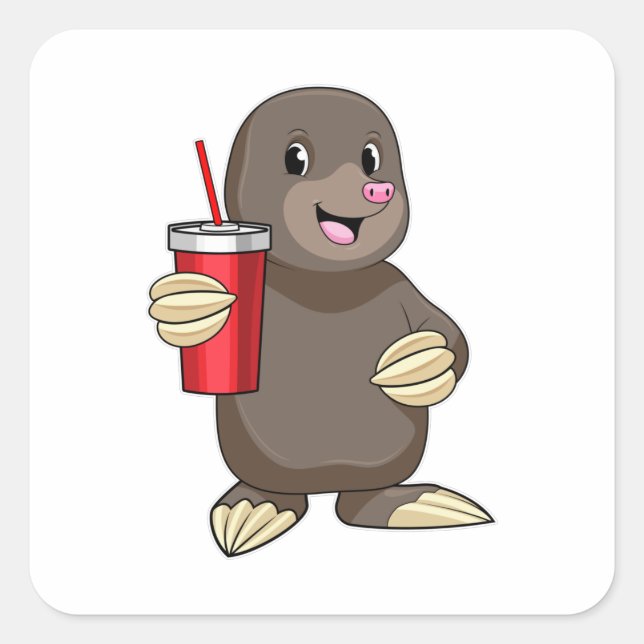 Sticker Carré Mole avec tasse à boire (Devant)