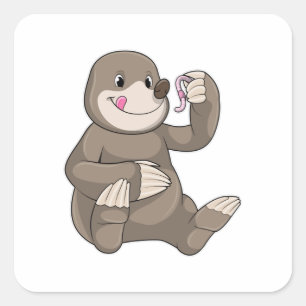 Sticker Carré Mole avec ver de terre