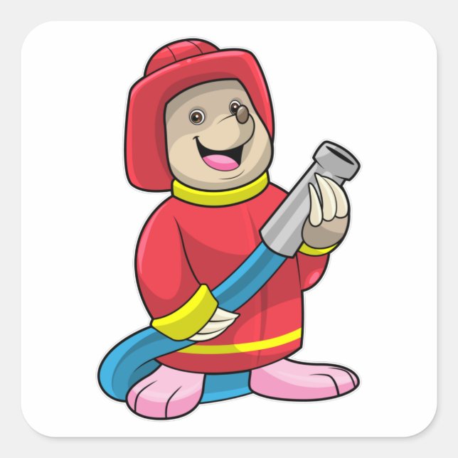 Sticker Carré Mole comme pompier avec tuyau (Devant)