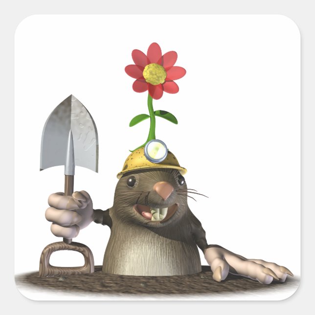 Sticker Carré Mole dans un trou (Devant)