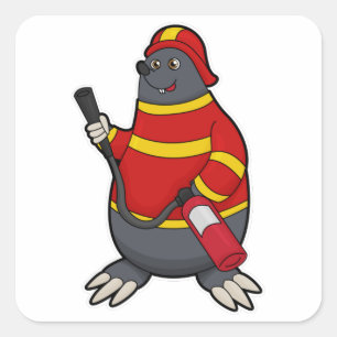 Sticker Carré Mole en pompier avec extincteur