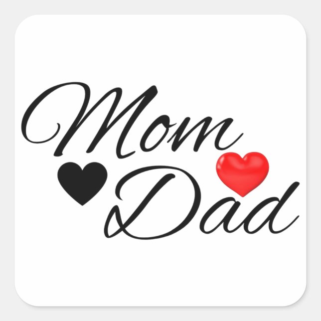Sticker Carré Mom & Dad Hearts - Elegant Typography Family Love (Devant)