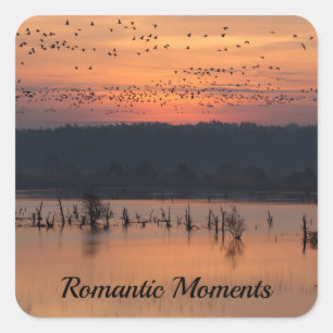 Sticker Carré Moments romantiques Oiseaux au lever du soleil pho