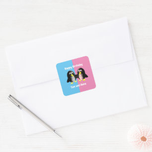 Sticker Carré Mon ami le pingouin, Personnalisé pour les jumeaux