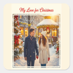 STICKER CARRÉ MON AMOUR POUR L'HOMME ET LA FEMME DE NOËL SCÈNE E