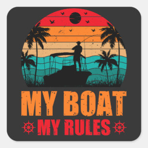 Sticker Carré Mon Bateau Mes règles Amateurs de pêche Coucher de