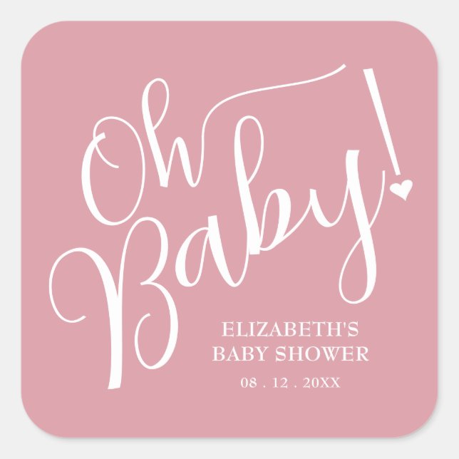Sticker Carré Mon bébé ! Baby shower rose fille (Devant)