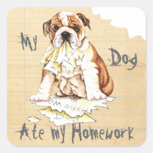 Sticker Carré Mon Bulldog Mange Mes devoirs