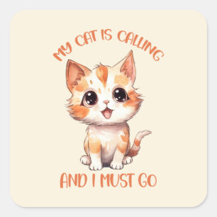 Sticker Carré Mon Chat Appelle Un Chat Orange Cute