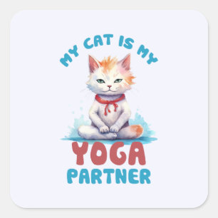 Sticker Carré Mon Chat Est Mon Partenaire De Yoga - Adorable Méd