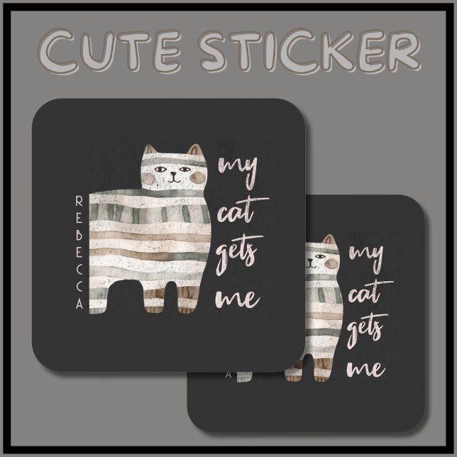 Sticker Carré Mon Chat Me Donne Un Chat Drôle (Put this cute & funny cat sticker on planners, laptops, lockers. Add your name 
 & make it your own!)