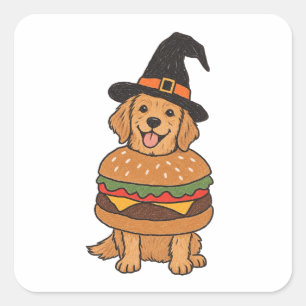 Sticker Carré Mon chien est un costume d'Halloween de sorcière C