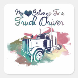 Sticker Carré Mon coeur appartient à un chauffeur de camion