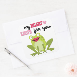 Sticker Carré Mon coeur saute sur la grenouille verte Valentine