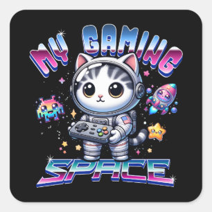 STICKER CARRÉ MON ESPACE DE JEUX - KAWAII SPACE CAT