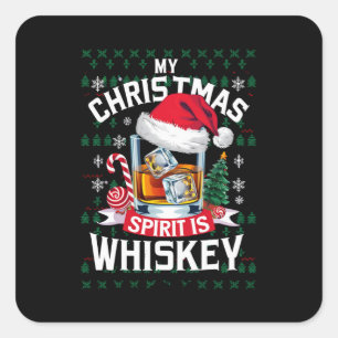 Sticker Carré Mon esprit de Noël est pull moche Whiskey Xmas P