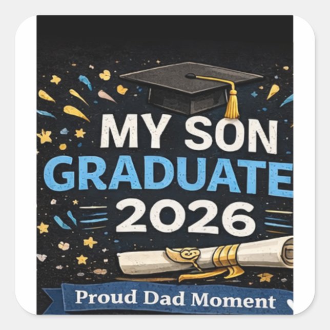 Sticker Carré Mon fils est diplômé 2026 (Devant)