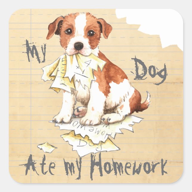 Sticker Carré Mon Fils Russell Terrier A Mangé Mes Devoirs (Devant)