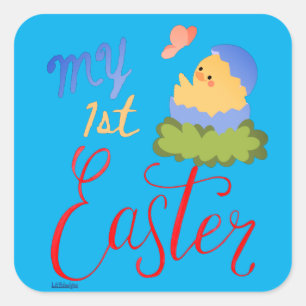 Sticker Carré MON FIRST EASTER drôle cadeau de poussin de pâques
