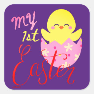 Sticker Carré MON FIRST EASTER drôle cadeau de poussin de pâques