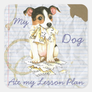 Sticker Carré Mon JRT a mangé mon plan de leçon