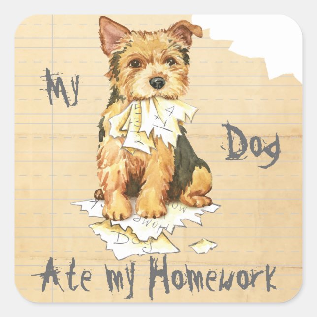Sticker Carré Mon Norwich Terrier a mangé mes devoirs (Devant)