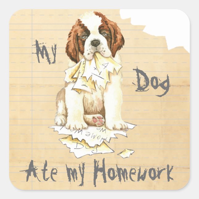 Sticker Carré Mon St. Bernard a mangé mes devoirs (Devant)