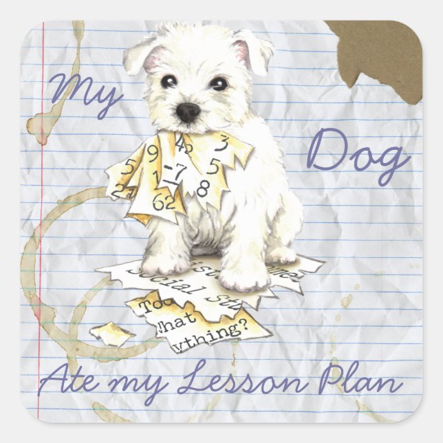 Sticker Carré Mon Westie Mangé Mon plan de leçon (Devant)