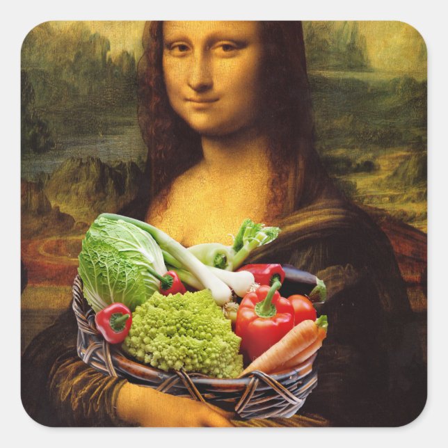Sticker Carré Mona Lisa aime les légumes (Devant)