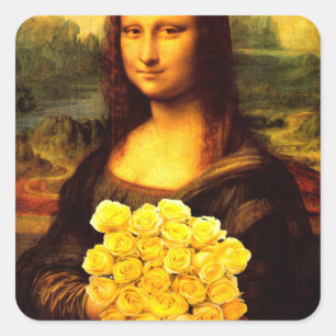 Sticker Carré Mona Lisa Avec Bouquet De Roses Jaunes