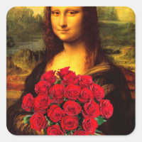 Mona Lisa Avec Bouquet De Roses Rouges