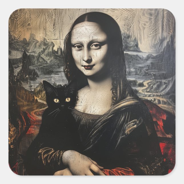 Sticker Carré Mona Lisa avec chat (Devant)