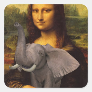 Sticker Carré Mona Lisa Avec Parodie Éléphante