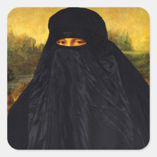 Sticker Carré Mona Lisa cachée derrière la burqa