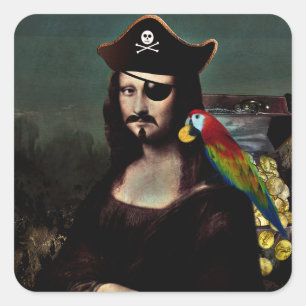 Sticker Carré Mona Lisa pirate avec cache-œil