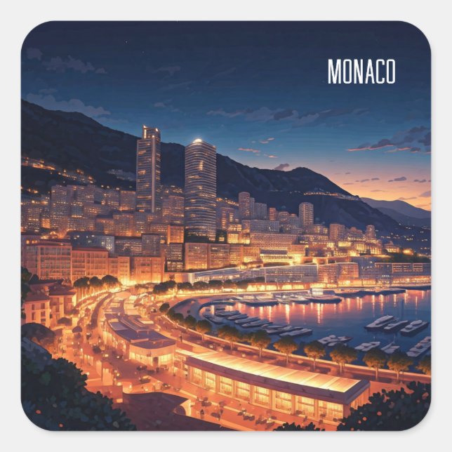 Sticker Carré Monaco Monte Carlo la nuit (Devant)