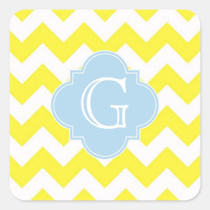 Sticker Carré Monagram jaune blanc Chevron bleu Lt Quatrefoil