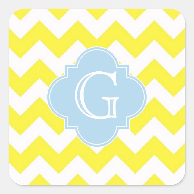 Sticker Carré Monagram jaune blanc Chevron bleu Lt Quatrefoil (Devant)