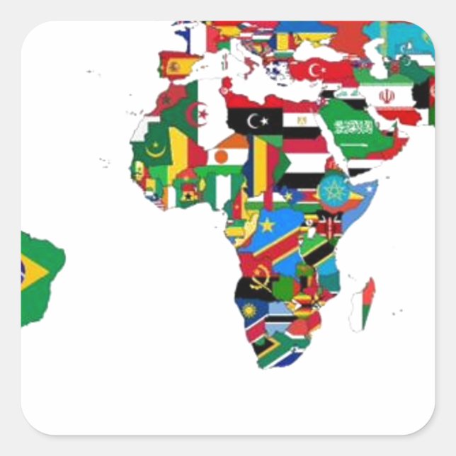 Sticker Carré Monde marqué - Carte des drapeaux du monde (Devant)