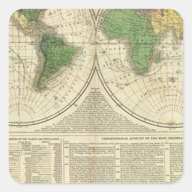 Sticker Carré Monde montré comme deux hémisphères (Devant)