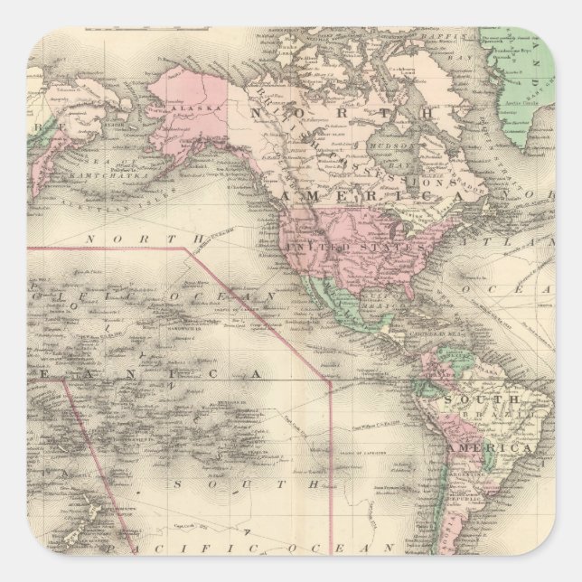 Sticker Carré Monde sur la projection de Mercator (Devant)