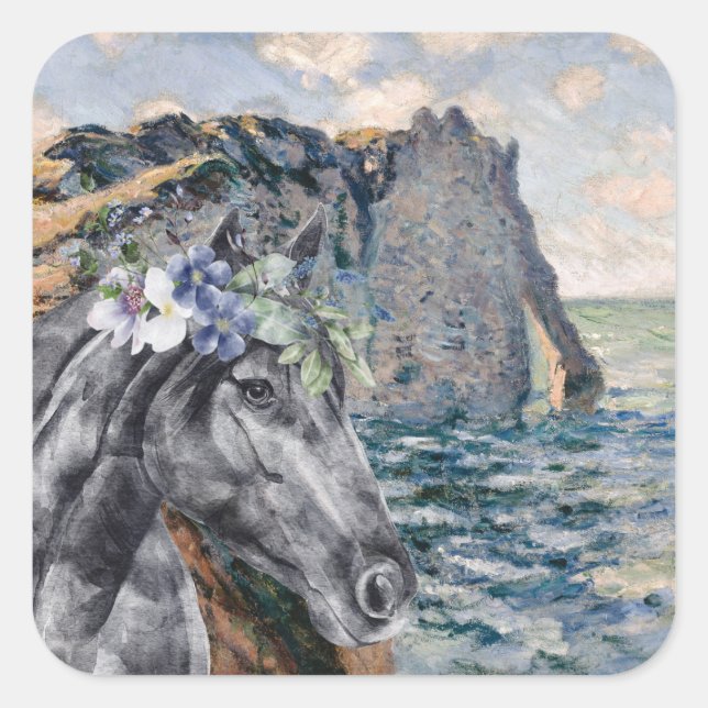 Sticker Carré Monet Cliff of Aval & Black Horse Compilation (Devant)