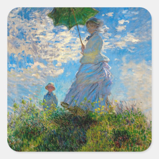Sticker Carré Monet Femme Parasol Impressionnisme (Devant)