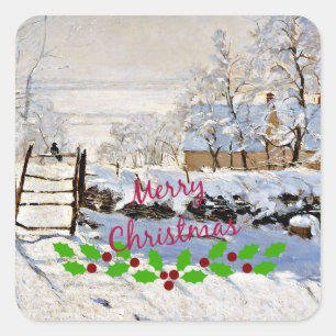 Sticker Carré Monet - La Magpie avec le saint de Noël