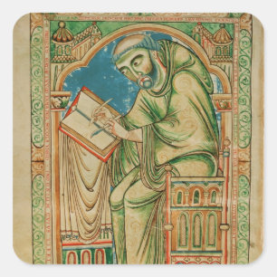 Sticker Carré Monk Eadwine à l'oeuvre sur le manuscrit,