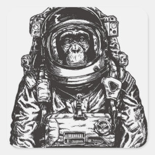 Sticker Carré Monkey Astronaut