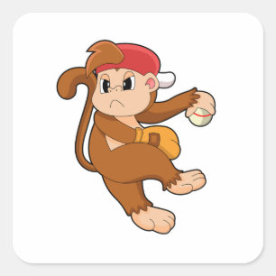 Sticker Carré Monkey at baseball with baseball glove