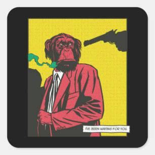Sticker Carré Monkey smoking animal comic